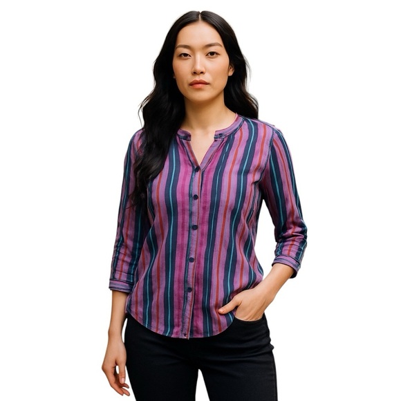CJ Banks Purple and Blue Striped Button-Down Shirt, Plus Size 3X - Picture 1 of 9